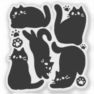 Black Cat Silhouettes - Cute Feline Design Sticker