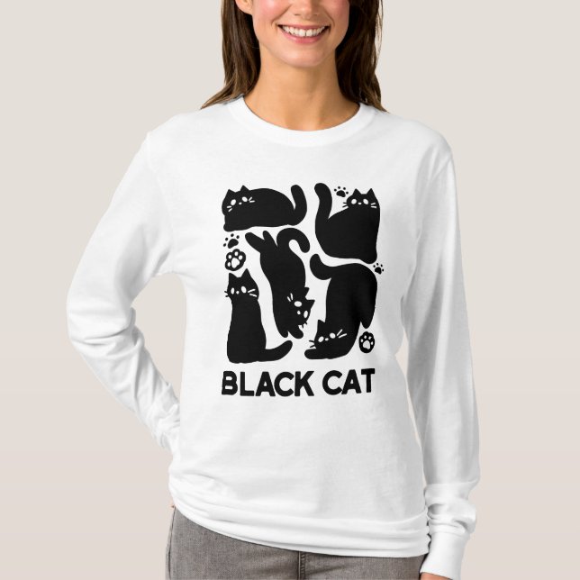 Black Cat Silhouettes - Cute Feline Design T-Shirt (Front)