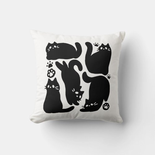 Black Cat Silhouettes _ Cute Feline Design Throw Pillow