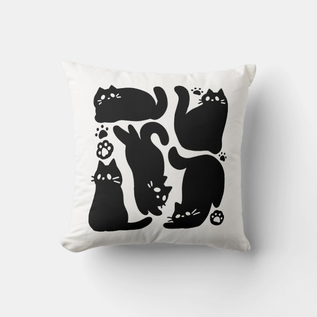 Black Cat Silhouettes - Cute Feline Design Throw Pillow (Front)