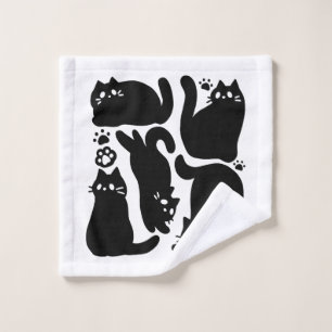 Black Cat Silhouettes - Cute Feline Design Wash Cloth