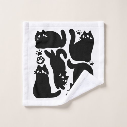 Black Cat Silhouettes _ Cute Feline Design Wash Cloth