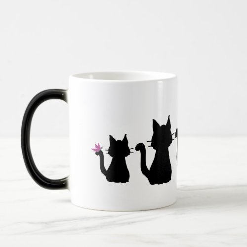 Black Cat Silhouettes Pink Butterfly Magic Mug