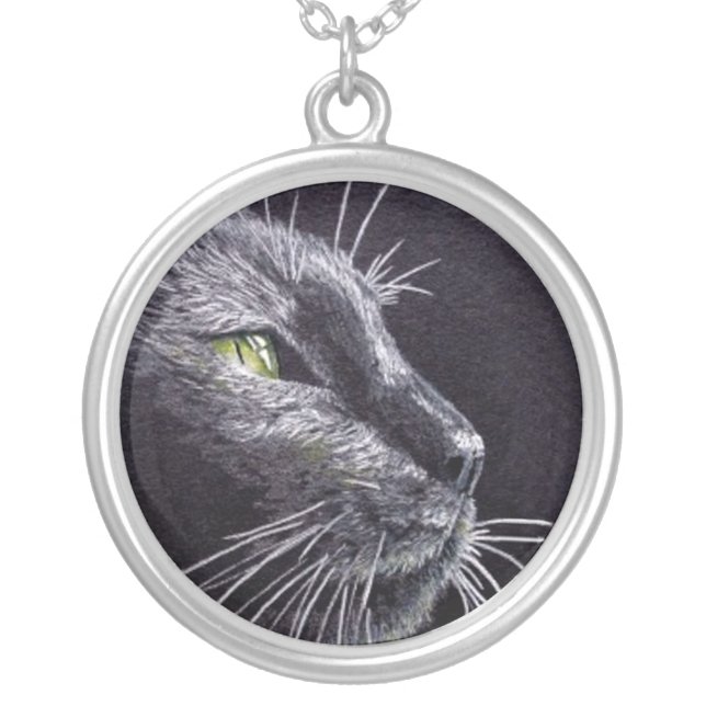 Black Cat Silver Plated Necklace (Front)