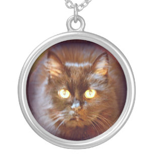 black cat silver plated necklace