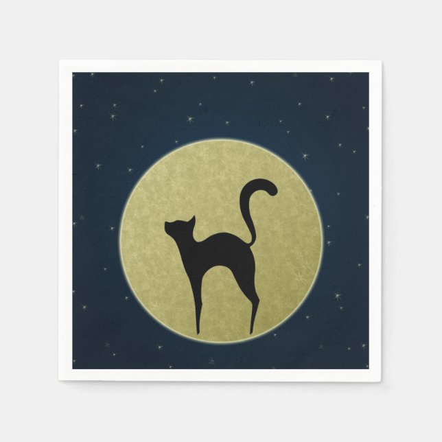 Black cat simple elegant silhouette and moon napkins (Front)