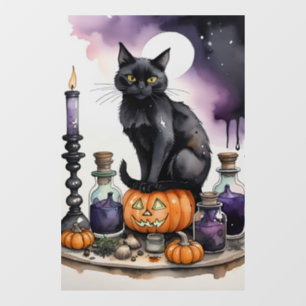 Black Cat Sitting on a Witch's Table Halloween Window Cling