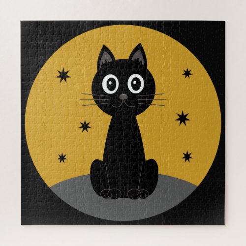 Black cat sitting watching the stars jigsaw puzzle