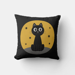 Black cat sitting watching the stars throw pillow
