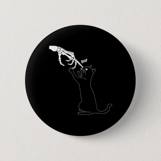 Black Cat Skeleton Hand Boop Cat Nose Funny Button (Front)