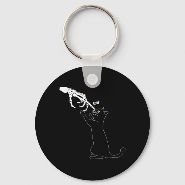 Black Cat Skeleton Hand Boop Cat Nose Funny Keychain (Front)