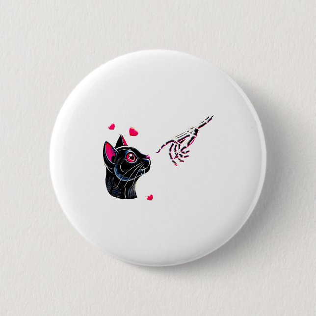 Black Cat Skeleton Hand Boop Valentines Day Pet O  Button (Front)