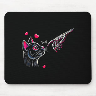 Black Cat Skeleton Hand Boop Valentine's Day Pet O Mouse Pad