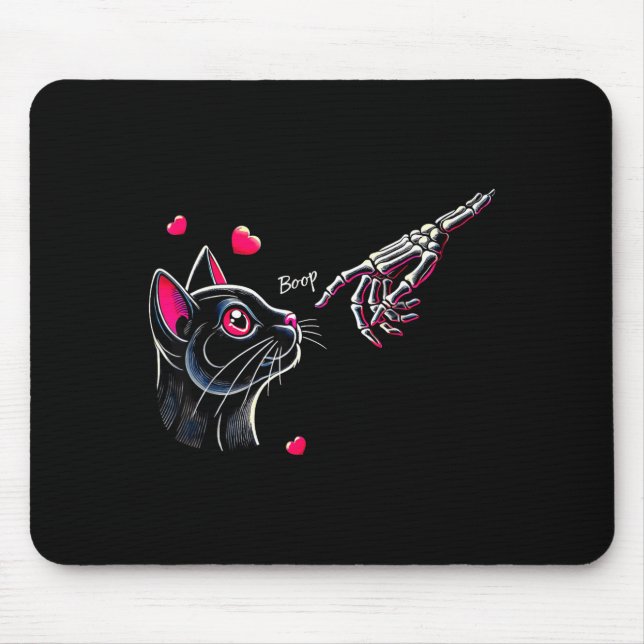 Black Cat Skeleton Hand Boop Valentine's Day Pet O Mouse Pad (Front)