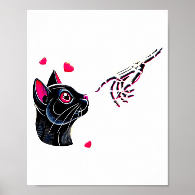 Black Cat Skeleton Hand Boop Valentines Day Pet O  Poster (Front)