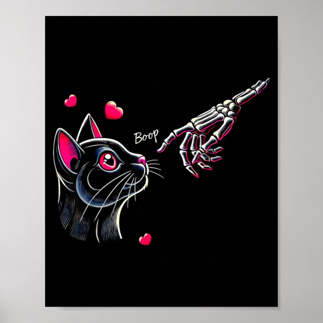 Black Cat Skeleton Hand Boop Valentine's Day Pet O Poster (Front)
