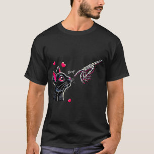 Black Cat Skeleton Hand Boop Valentine's Day Pet O T-Shirt