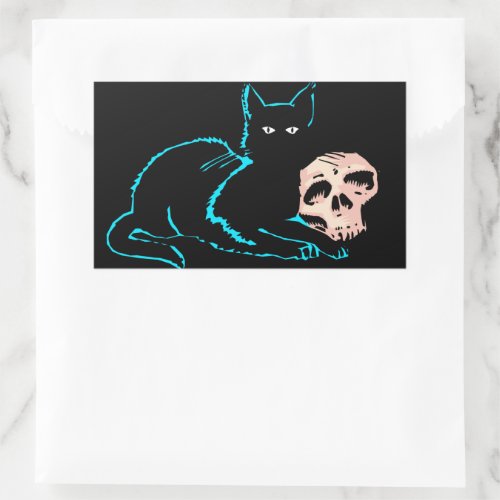 Black Cat  Skull Halloween Blank Card Rectangular Sticker