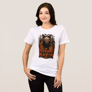Black Cat Skull Halloween with Jack O Lante Tri-Blend Shirt
