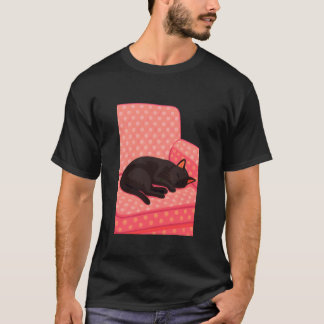 Black Cat Sleeping on Couch, Cozy Retro Cat Lover T-Shirt