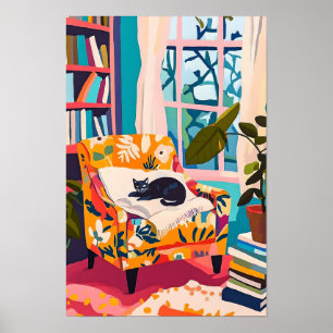 Black cat sleeping on the sofa poster