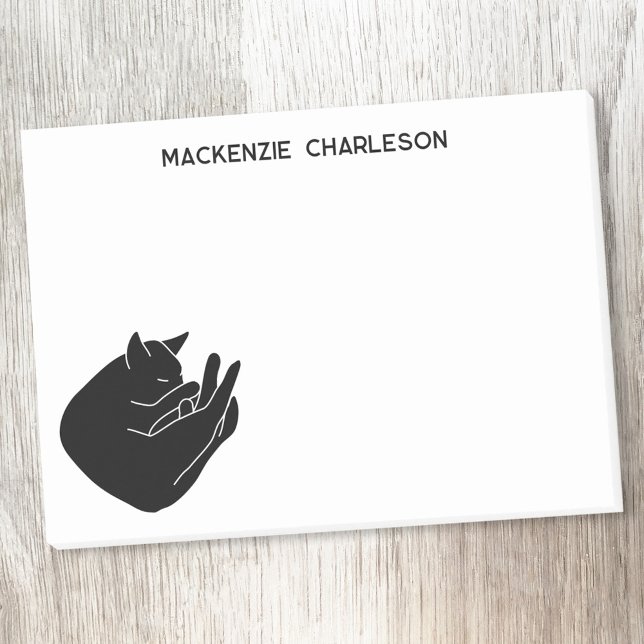 Black Cat Sleeping Personalized Name Post-it Notes (Modern minimalist personalized custom name sleeping black cat block print post it sticky notes)