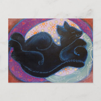 Black Cat. Sleeping. Postcard