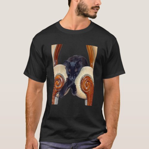 Black Cat Slouched Between Wo Chairs Legs Crossed T-Shirt