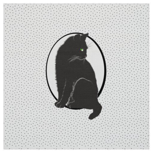 Black cat small dots white fabric
