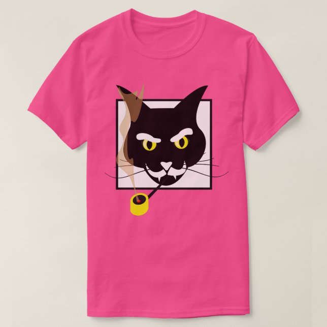 Black Cat Smoking Magic Wizard T-Shirt (Design Front)