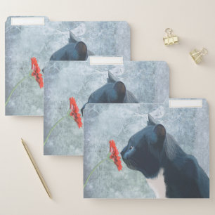 Black Cat Sniffing Flower File Folder