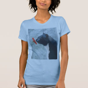 Black Cat Sniffing Flower T-Shirt