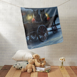 Black Cat Snowy Sleigh Ride Christmas Decor Baby Blanket