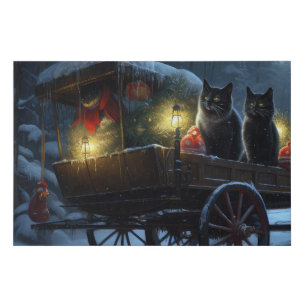Black Cat Snowy Sleigh Ride Christmas Decor Faux Canvas Print