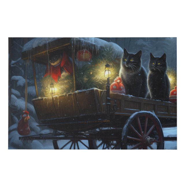 Black Cat Snowy Sleigh Ride Christmas Decor   Faux Canvas Print (Front)