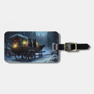 Black Cat Snowy Sleigh Ride Christmas Decor Luggage Tag