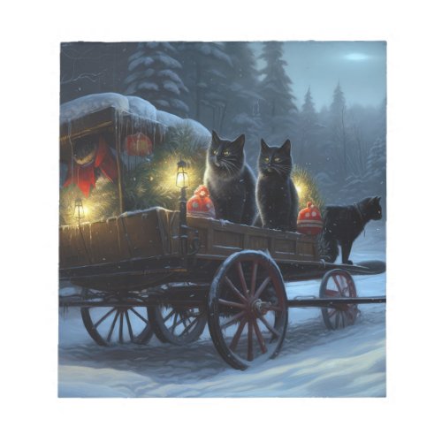 Black Cat Snowy Sleigh Ride Christmas Decor   Notepad