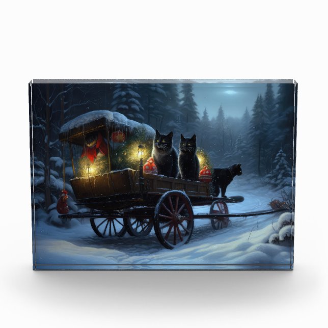 Black Cat Snowy Sleigh Ride Christmas Decor   Photo Block (Front)