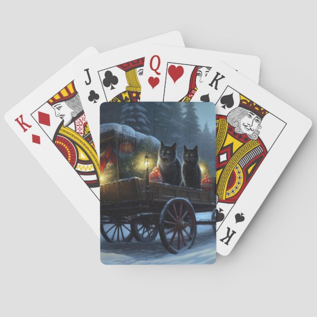 Black Cat Snowy Sleigh Ride Christmas Decor   Poker Cards (Back)