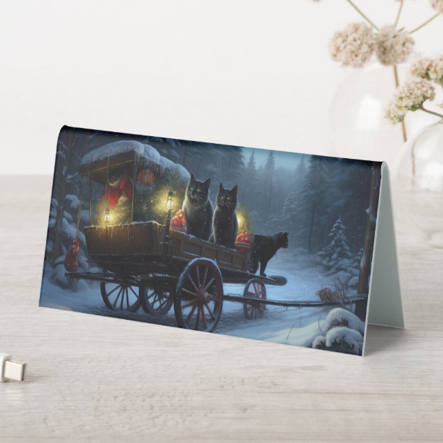 Black Cat Snowy Sleigh Ride Christmas Decor   Table Tent (In SItu (Table))