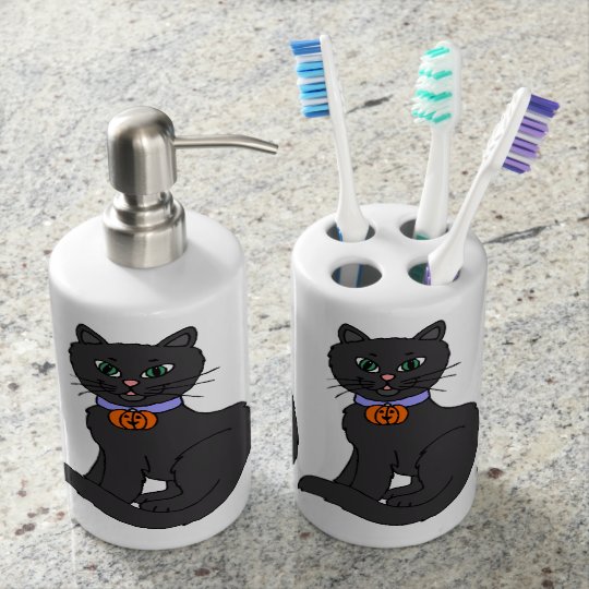 Black Cat Soap Dispenser & Toothbrush Holder