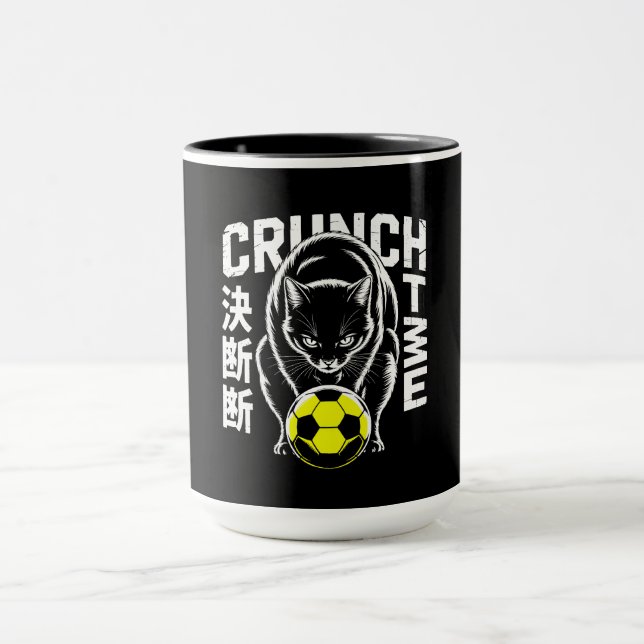 Black Cat Soccer Mug – Bold Crunch Design (Center)