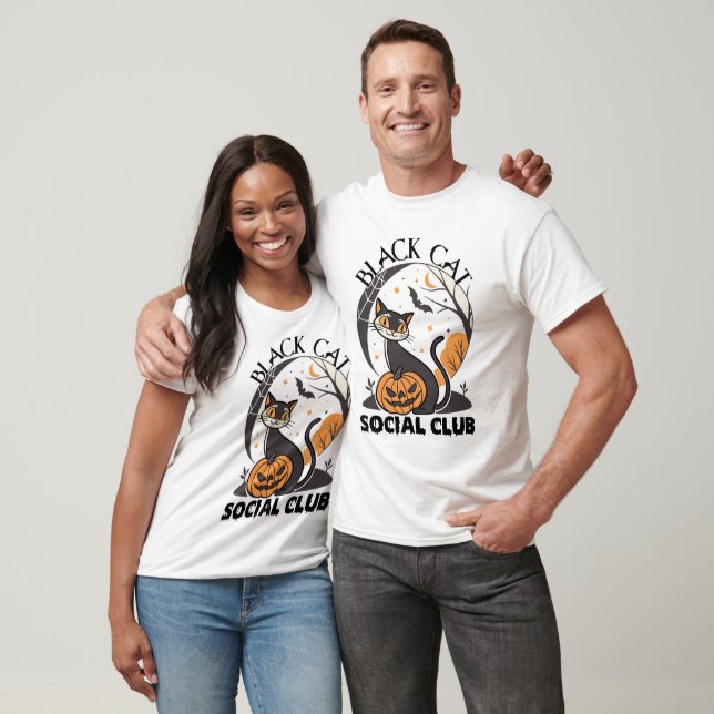 Black Cat Social Club Halloween Design T-Shirt (Unisex)