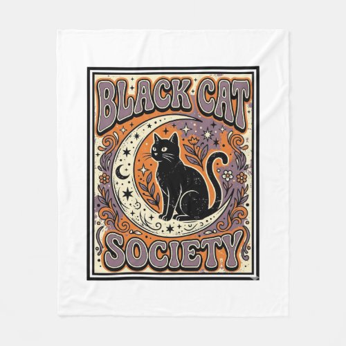 Black Cat Society Cat Black Cat Vintage Vector Art Fleece Blanket
