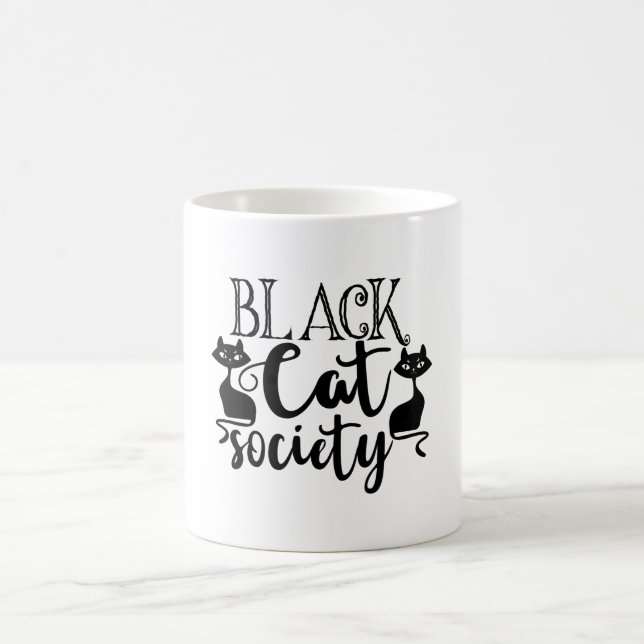 Black Cat Society Funny Halloween Cute Coffee Mug (Center)