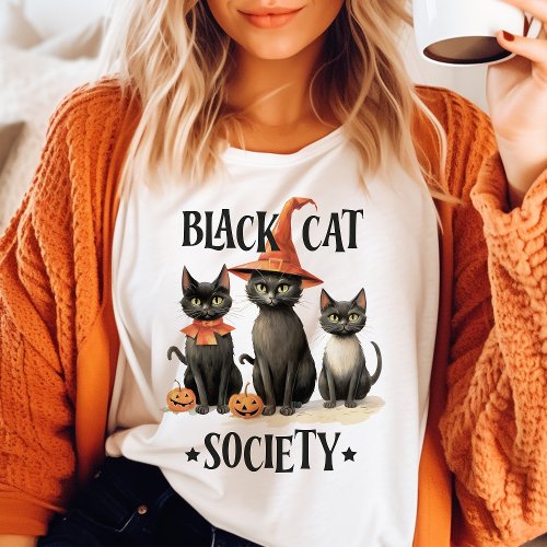 Black Cat Society Vintage Halloween T_Shirt