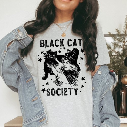 Black Cat Society Vintage Halloween Witch T_Shirt