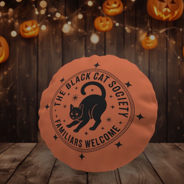 Black Cat Society Vintage Pumpkin Round Pillow (Creator Uploaded)