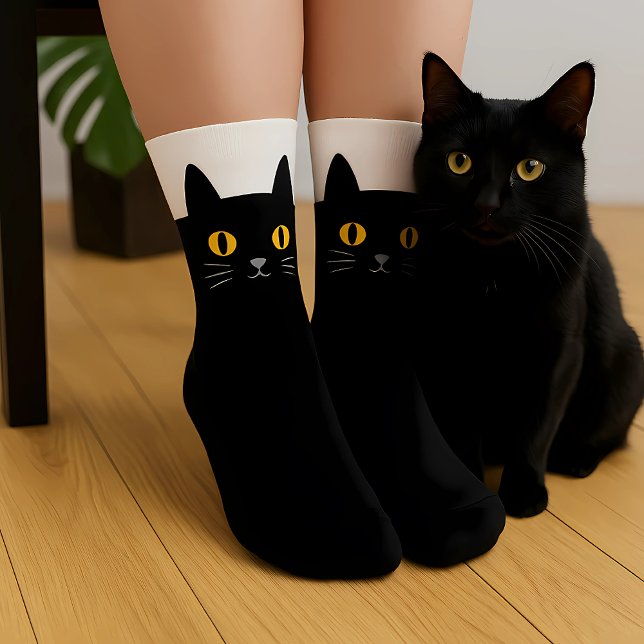 Black Cat Socks Gift for Cat Lovers (Custom These black cat socks are the purr-fect gift for any cat lover. Featuring a sleek feline )