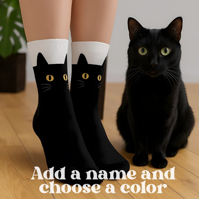 Black Cat Socks with Custom Name – Cute Gift (Black Cat Socks Gift For Cat Lovers, personalized, Add name and Color.The Best Black Cat Socks.)